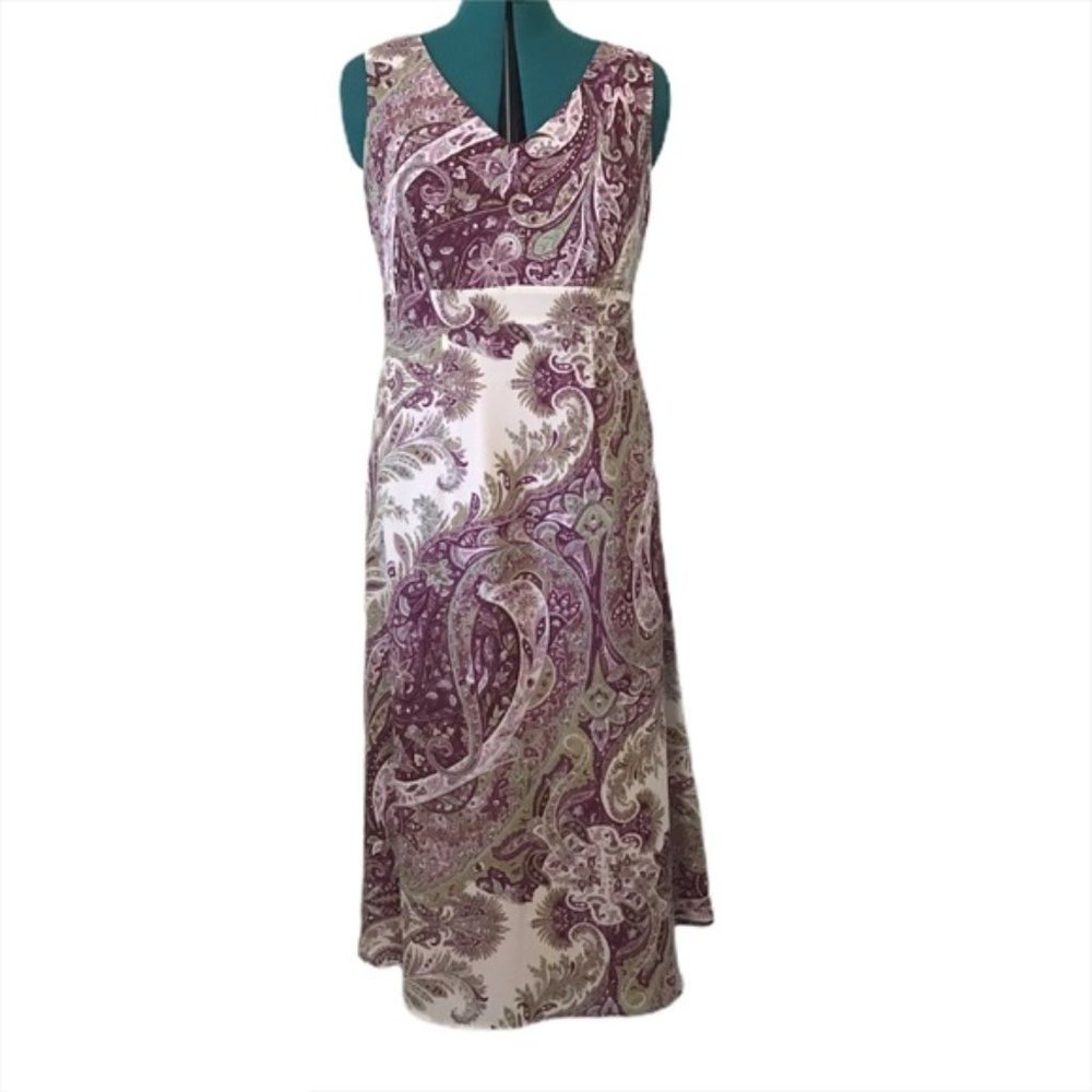 Emma James Purple Paisley Empire Waist Dress, 12